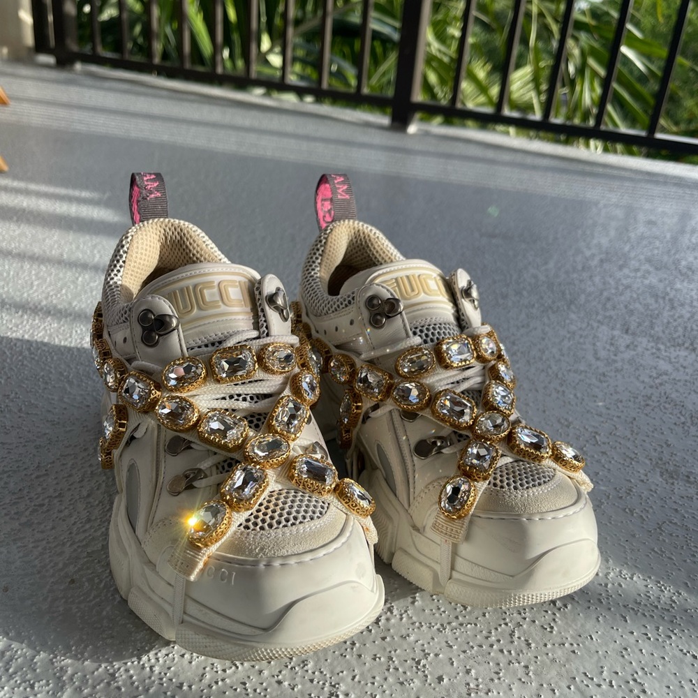 X SEGA Mesh Calfskin Suede Removable Crystals Womens Flashtrek Sneakers 36